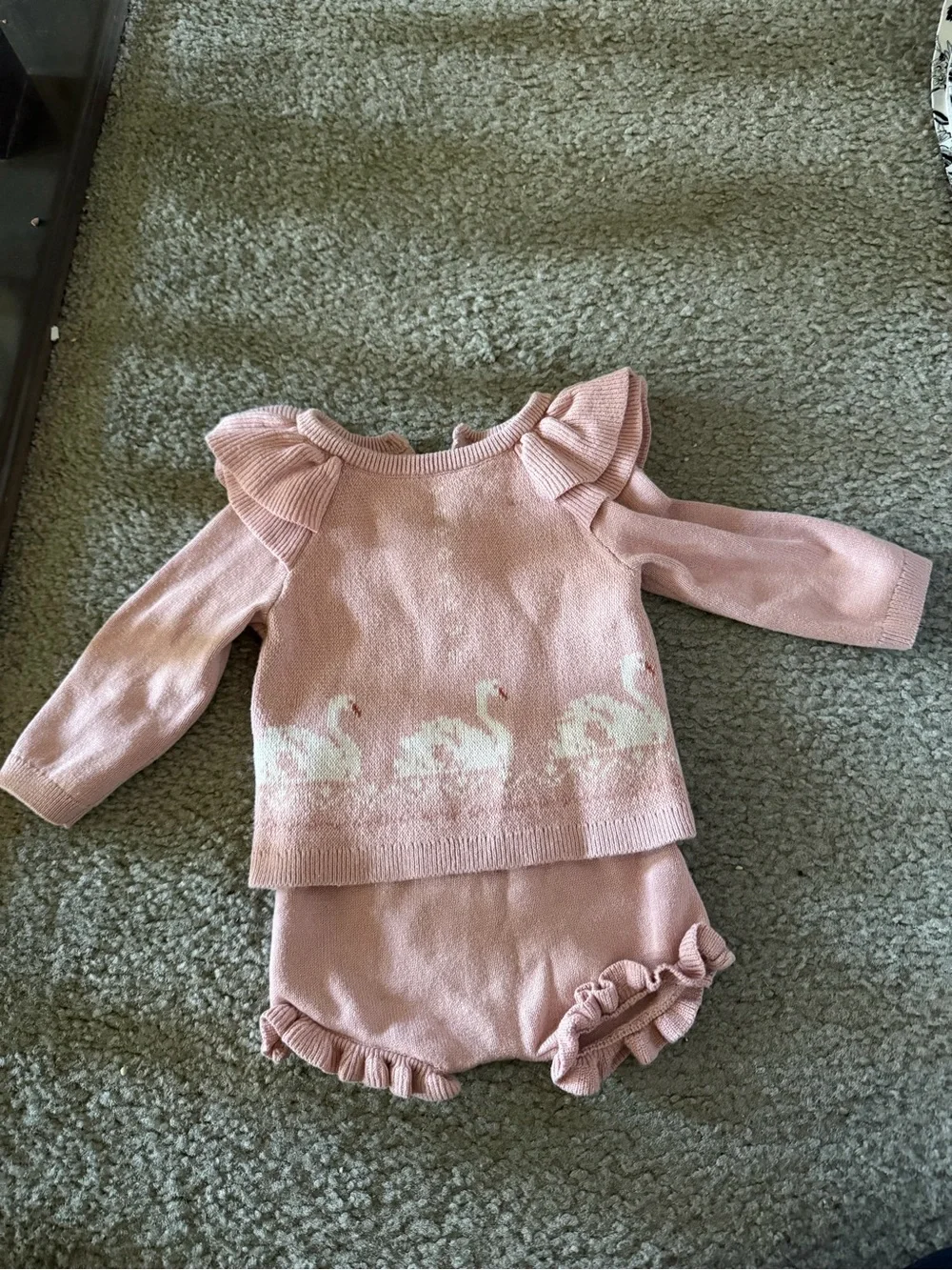Janie and Jack Pink and White Swan Knit Matching Set